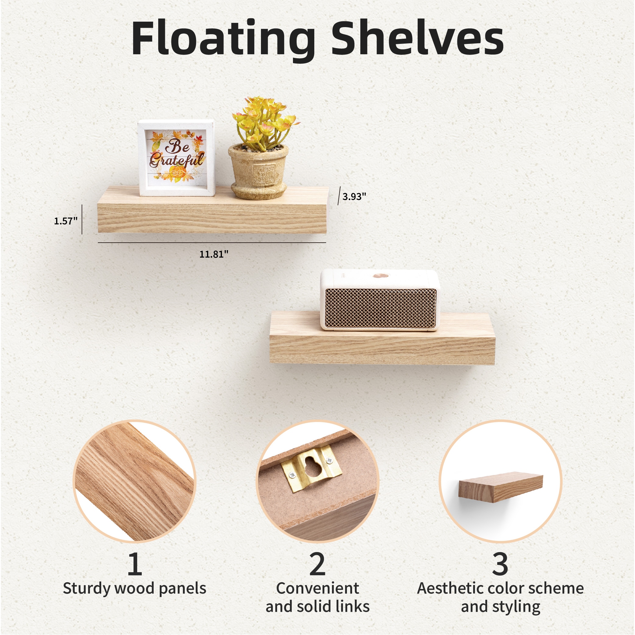 Floating Shelves 11.8" Wall Mounted Wood Shelves For Bathroom, Bedroom, Living Room, Kitchen, Hanging Shelf For Books/Storage/Decor With Invisible Brackets, Maple_voghion.com